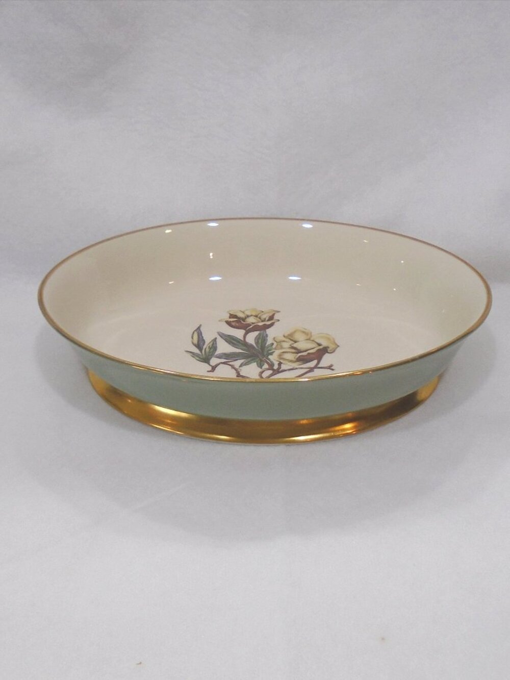 FLINTRIDGE Avalon China Oval Vegetable Bowl w/Gold Trim 9-3/4" Vintage